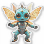 Schattige Turquoise Dansende Robot Pixie Sticker (Voorkant)