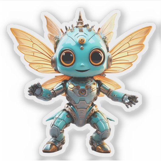 Schattige Turquoise Dansende Robot Pixie Sticker (Voorkant)