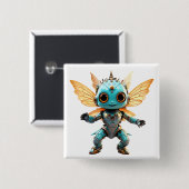 Schattige Turquoise Dansende Robot Pixie Vierkante Button 5,1 Cm (Voorkant /achterkant)