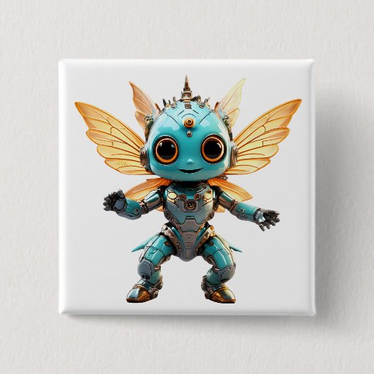 Schattige Turquoise Dansende Robot Pixie Vierkante Button 5,1 Cm (Voorkant)