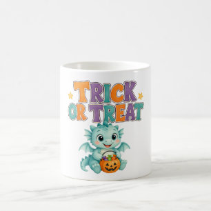 Schattige turquoise draak en pompoen Halloween Koffiemok