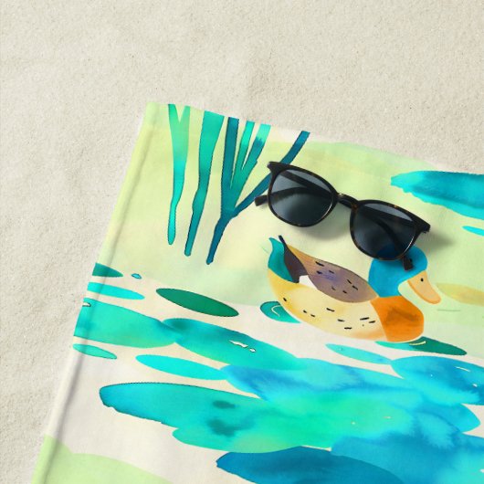 Schattige turquoise eendenpatroon strandlaken (In situ)