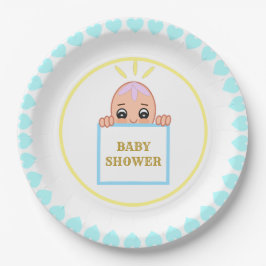 Schattige Turquoise Hartjes Baby Shower Papieren Bordje