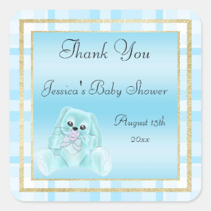 Schattige Turquoise Konijn Bedankt Baby Shower Vierkante Sticker