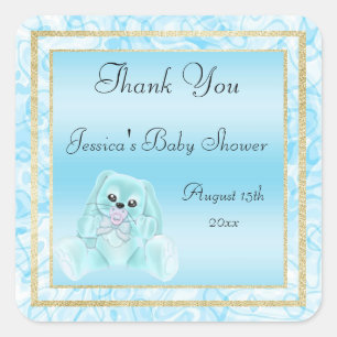 Schattige Turquoise Konijn Bedankt Baby Shower Vierkante Sticker