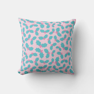 Schattige Turquoise & Roze Kerst Mistletoe Feestel Kussen