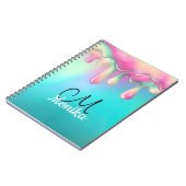 Schattige Turquoise Roze Regenboog Dripping Galaxy Notitieboek (Linkerzijde)