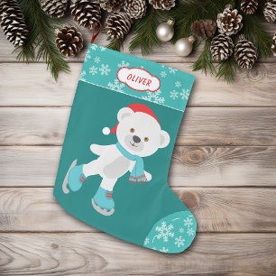 Schattige Turquoise Sneeuwvlok Schaatsende Beer Grote Kerstsok
