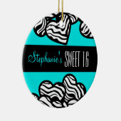 Schattige Turquoise zebra hart Zoet 16 Ornament (Rechts)