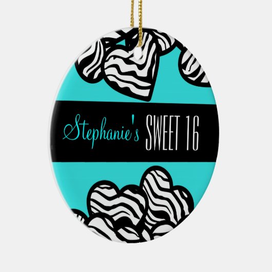 Schattige Turquoise zebra hart Zoet 16 Ornament (Rechts)