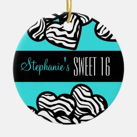 Schattige Turquoise zebra hart Zoet 16 Ornament (Voorkant)