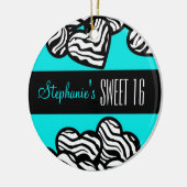 Schattige Turquoise zebra hart Zoet 16 Ornament (Links)