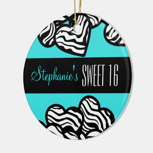 Schattige Turquoise zebra hart Zoet 16 Ornament (Links)
