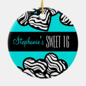 Schattige Turquoise zebra hart Zoet 16 Ornament (Achterkant)