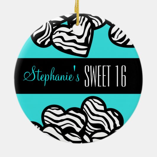 Schattige Turquoise zebra hart Zoet 16 Ornament (Achterkant)