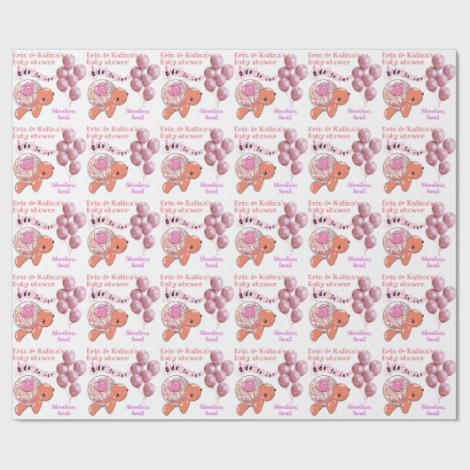 Schattige Turtle Baby shower Gepersonaliseerd Cadeaupapier (Vlak)
