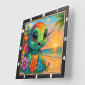 Schattige Turtle Beach zonsondergang Vierkante Klok (Hoek)