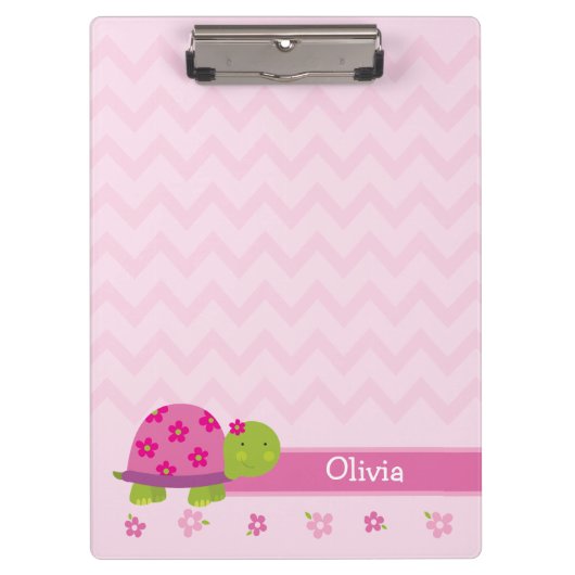 Schattige Turtle Pink gepersonaliseerd klembord (Voorkant)