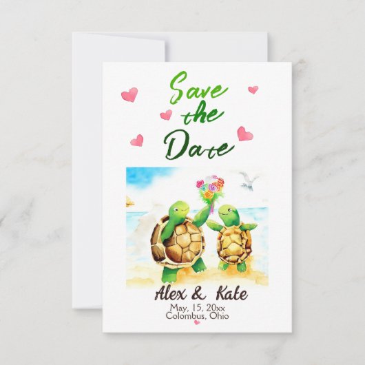 Schattige Turtle Wedding Save the Date Aankondigin (Voorkant)
