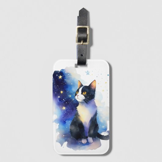 Schattige Tuxedo Cat Waterverf Illustratie Bagagelabel (Voorkant (verticaal))