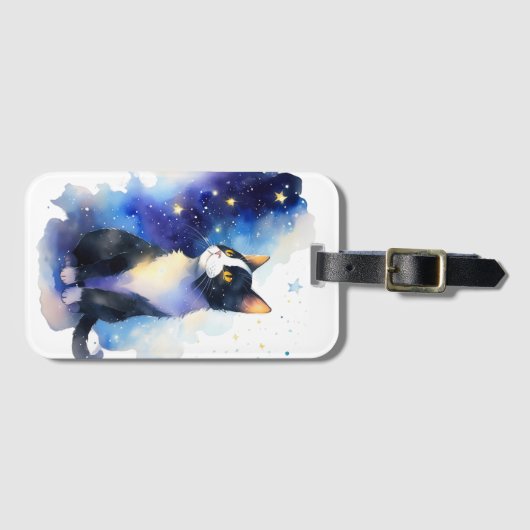 Schattige Tuxedo Cat Waterverf Illustratie Bagagelabel (Voorkant (horizontaal))