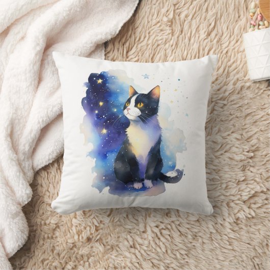 Schattige Tuxedo Cat Waterverf Illustratie Kussen (Deken)