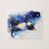 Schattige Tuxedo Cat Waterverf Illustratie Legpuzzel (Horizontaal)