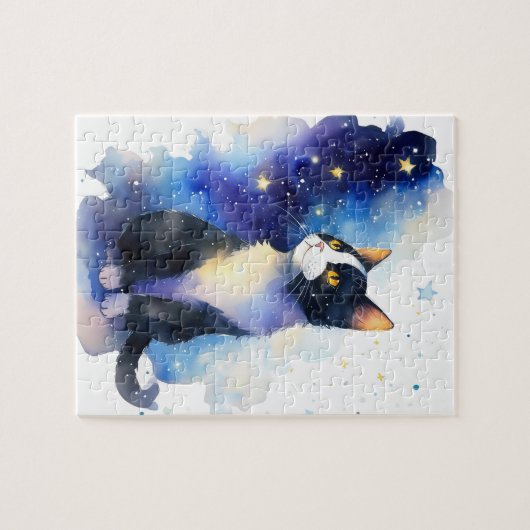 Schattige Tuxedo Cat Waterverf Illustratie Legpuzzel (Horizontaal)