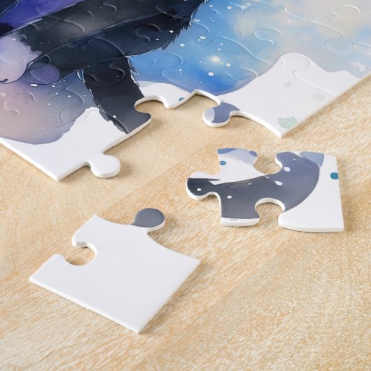 Schattige Tuxedo Cat Waterverf Illustratie Legpuzzel (Zijkant)