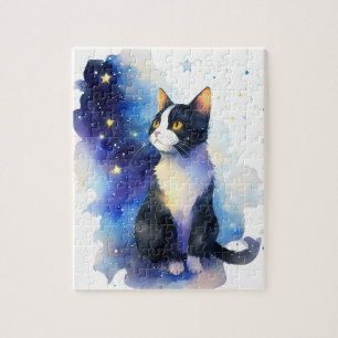 Schattige Tuxedo Cat Waterverf Illustratie Legpuzzel