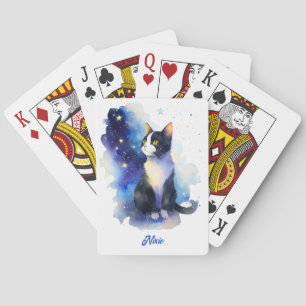 Schattige Tuxedo Cat Waterverf Illustratie Pokerkaarten
