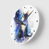 Schattige Tuxedo Cat Waterverf Illustratie Ronde Klok (Hoek)