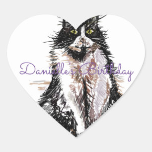 Schattige Tuxedo Cat Zwart Wit Katten Verjaardag Hart Sticker