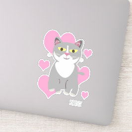 Schattige Tuxedo Grijze Kat Harten Fun Dier Cartoo Sticker