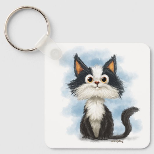 Schattige Tuxedo Kat Cartoon Sleutelhanger (Voorkant)