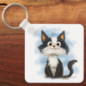Schattige Tuxedo Kat Cartoon Sleutelhanger (Voorkant)