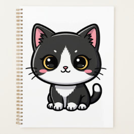 Schattige Tuxedo Kat Kawaii Cartoon Stijl Planner