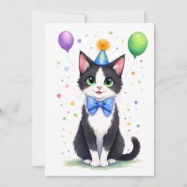 Schattige Tuxedo Kat met een Strik Happy Birthday Kaart