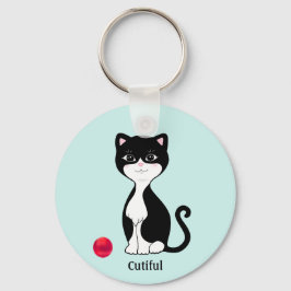 Schattige Tuxedo Kat op Lichtblauw Sleutelhanger