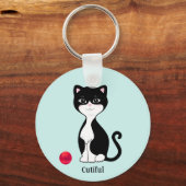 Schattige Tuxedo Kat op Lichtblauw Sleutelhanger (Voorkant)