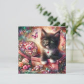 Schattige Tuxedo Kitten Flowers Snoep Harten Valen Feestdagenkaart (Staand voorkant)