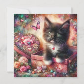 Schattige Tuxedo Kitten Flowers Snoep Harten Valen Feestdagenkaart (Voorkant)
