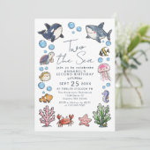 Schattige Twee De Zee Oceaan Kinder 2e Verjaardag Kaart (Staand voorkant)