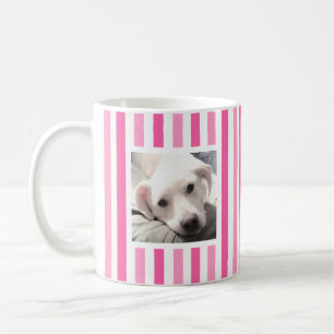 Schattige Twee foto's Gestreept Wit en Hot Pink Koffiemok