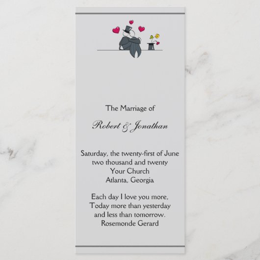 Schattige Twee Grooms Cartoon Gay Wedding Program Programmakaart (Voorkant)