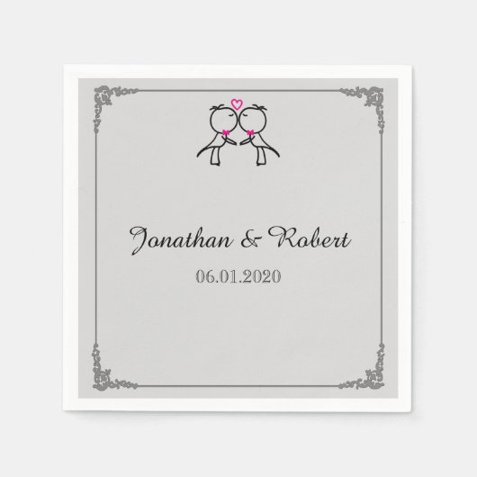 Schattige Twee Grooms Kussen Gay Bruiloft Servet (Voorkant)