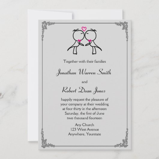 Schattige Twee Grooms Kussen Gay Bruiloft Uitnodig Kaart (Voorkant)