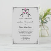 Schattige Twee Grooms Kussen Gay Bruiloft Uitnodig Kaart (Staand voorkant)