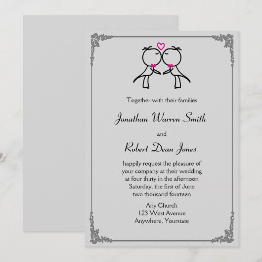 Schattige Twee Grooms Kussen Gay Bruiloft Uitnodig Kaart (Voorkant / Achterkant)