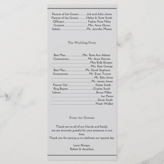 Schattige Twee Grooms Kussen Gay Trouwprogramma Programmakaart (Achterkant)